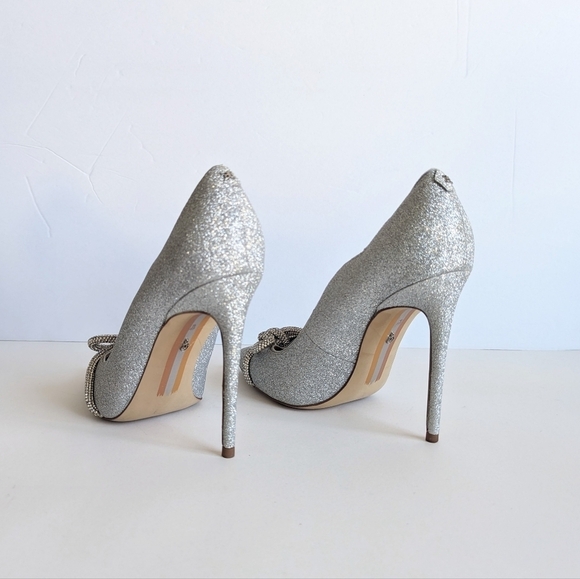 Sam Edelman Deela Pointed Toe Mesh Bow Stiletto Heel Scallop Upper Glitter sz 10 - Picture 7 of 13